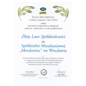 Złoty Laur Spółdzielczości 2013 - dyplom